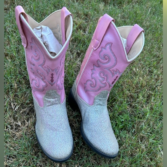 Old West Pink and silver glitter cowboy western kids Boots Sz-1. A - Picture 10 of 12